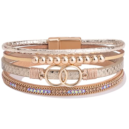 FANCY SHINY Boho Leather Wrap Bracelet Stackable Infinity Chunky Cuff Bracelets Western Hippie Outfits Jewelry Valentine Gifts for Women - color: Snakeskin Gold