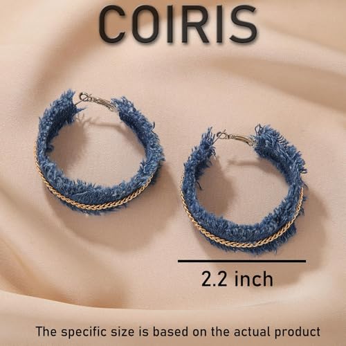 Coiris Bohemian Statement Dangle Earrings for Women Denim Leather Shells Pearl Polygonal Leaf Circle Drop Earrings for Women - style: Denim Circle