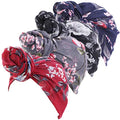 Qianmome Womens Big Flower Turban Beanie Elegant Cap Head Wrap Stretch Long Hair Scarf Headscarf - color: 4pieces-25-style 1