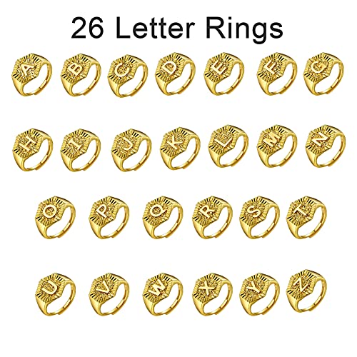 U7 Initial Ring Wedding Band for Men Women 18K Gold Plated Statement Hexagon A-Z Letter Jewelry Personalized Stackable Signet Rings - color: W