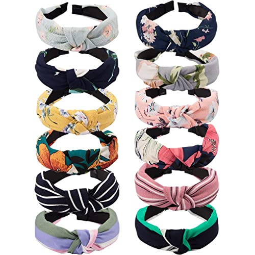 Wide Knotted Headbands for Women - 12 Pack Boho Hair Accessories, Elastic Turban Bandeau for Washing Face - color: headbands 10
