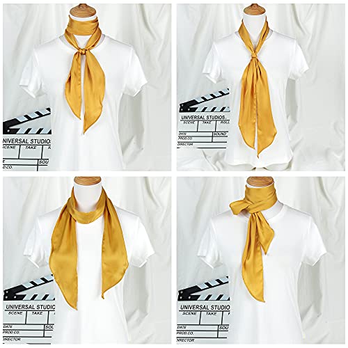 GERINLY Solid Color Long Neckerchief Pure Skinny Scarf Necktie for 50's Costume Party Wedding Cosplay Accessory Headband - color: Yellow