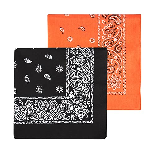 Levi’s All-Gender Multi-Purpose Bandana Gift Set – Headband, Wrap, Face & Neck Coverage - color: Orange/Black, size: Pack 2