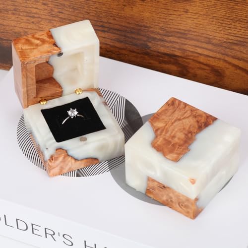 Handmade wooden wedding ring box - engagement ring holder with magnetic clasp - vintage wooden jewelry storage box for couples - single-slot design - color: White