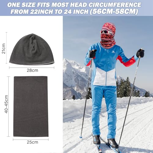 WK IEASON Winter Thermal Fleece Hat Scarf Set for Men Women Warm Windproof Cap Neck Warmer Fleece Beanie Scarf Set for Skiing - color: Red Bohemain