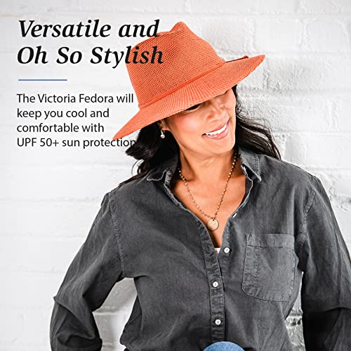 Wallaroo Hat Company Women's Victoria Fedora – UPF 50+ UV Protection, Wide Brim, Packable & Adjustable Sun Hat - color: Dusty Blue, size: Medium