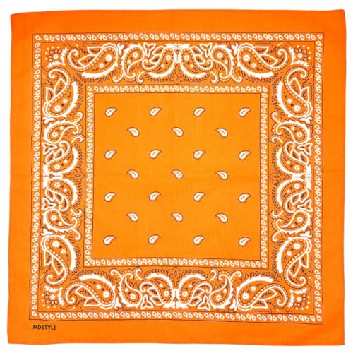 MDSTYLE 100% Cotton Bandana for Men & Women 22" x 22" Paisley Pattern Handkerchief Headband Scarf - color: Orange