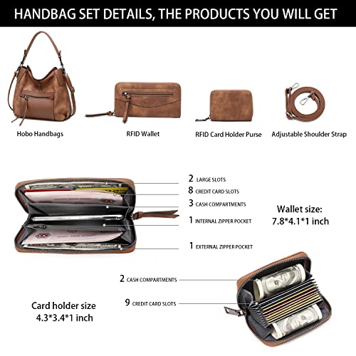 lapsting Hobo Bags for Women Handbags Purse Ladies Boho Shoulder Bag Crossbody Purses Faux Leather - color: E - 14inch Brown - Black Metal