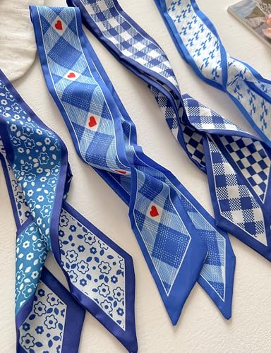 4/40 Pcs Hair Scarf for Women, 35"x2.36" Lightweight Silk Headband, Purse & Bag Scarves Gift Collection - color: Klein Blue