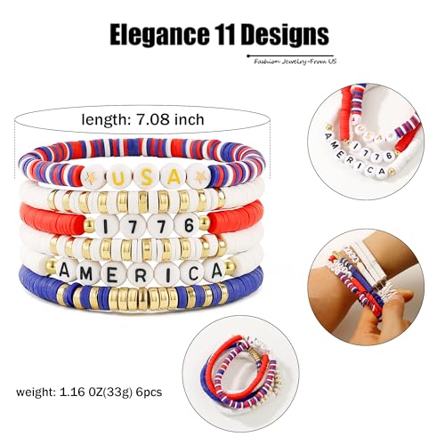 Elegance 11 designs Heishi Beaded Bracelets For Women Polymer Clay Colorful Surfer Stackable Beads Boho Bracelet Summer Beach Jewelry - color: Independent