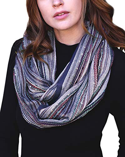Anika Dali (15 Colors) Shimmer Sparkle Infinity Scarf, Women's Festival Bliss Lightweight Fashion Shawl - color: Monet Blue Scarlet