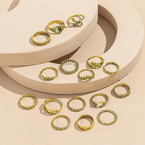 22 Pcs Gold Vintage Knuckle Rings Set for Women,Stackable Boho Finger Rings Hollow Out Design Adjustable Ring Pack for Women - color: Gold3