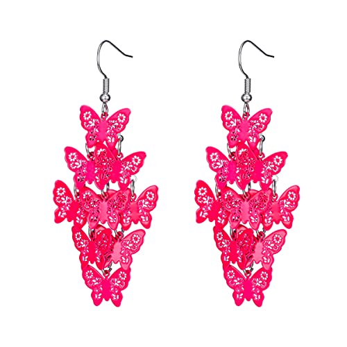 Nine Piece Butterfly Earrings Mix Color Bohemia Style Long Drop Dangle Hook Earrings Lightweight Fashion Style Butterfly Earrings Holiday Gifts Jewelry for Women - color: Red