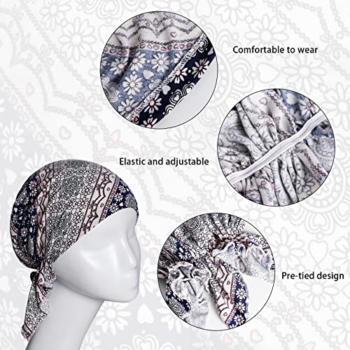 4pcs Pre-Tied Chemo Head Scarf Beanie Covers Cap Head Scarves Sleep Turban Hat Women Bandana with Stretch Print Ruffle - color: Multicolor