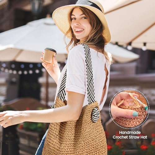 fauson Beach Bags for Women - Straw Bag Tote Bags Casual Boho Large Summer Crossbody Shoulder Handbags Purse - color: Brown Straw Bag