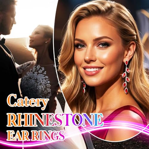 Catery Crystal Wedding Earrings Rhinestones Dangling Earrings Leaf Bridal Ear Jewelry for Brides and Women - color: Red