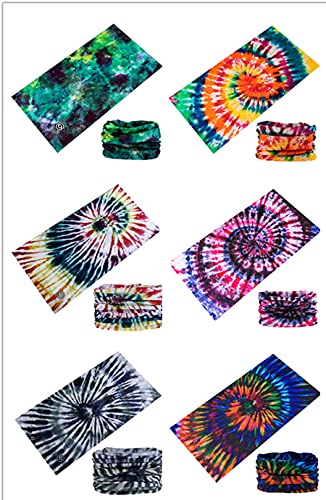 KINREE 6PCS Outdoor Magic Scarf, Elastic Headbands, Headscarves, Headwear, Mask - color: Tiedye2