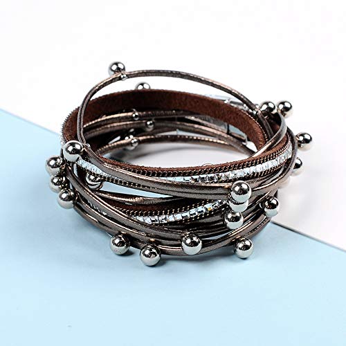 Artilady Leather Wrap Bracelets for Women - Pearl Bracelets Handmade Clasp Bangle Bracelet with Beads Jewelry Gift for Women and Mother - style: Brown with Beads