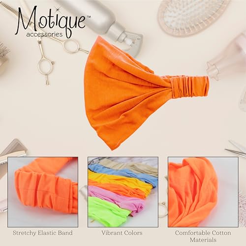Motique Accessories Wide Cotton Head Band Solid Boho Yoga Style Soft Hairband for Women (Orange) - color: Orange