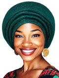 Woeoe African Head Wraps for Black Women Gold Pre Tied Headdress Wedding Turban Hats - color: Green