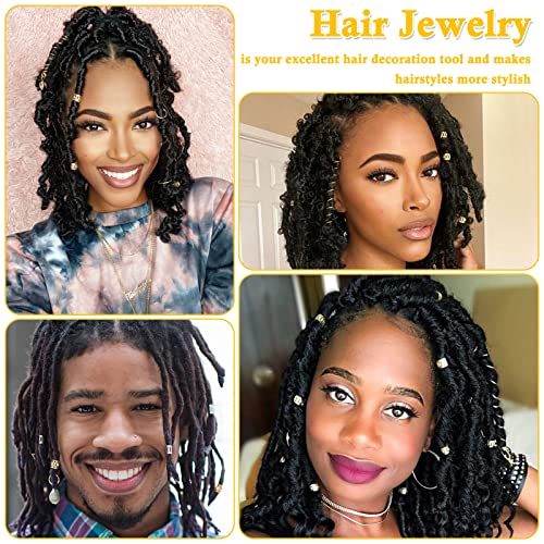 262 Pcs Dreadlock Accessories for Women, Hair Jewelry for Braids Loc Jewelry Hair Decorations, Gold and Silver Hair Accessories, Adjustable Hair Charms Hair Rings for Braids Adult Loc Braid Jewelry