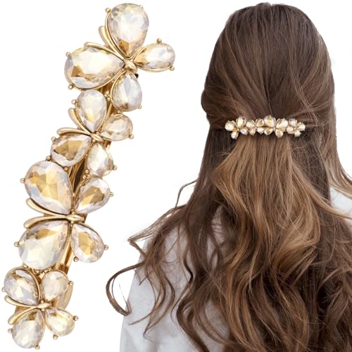 Joez Wonderful Rhinestone Hair Clips, Bridal Hair Accessories for Women, Sparkly Crystal Hair Pins, Fancy Hair Barrettes for Wedding, Bride, Long Hair (Champagne Butterfly, 1 Pcs) - color: Butterfly Champagne