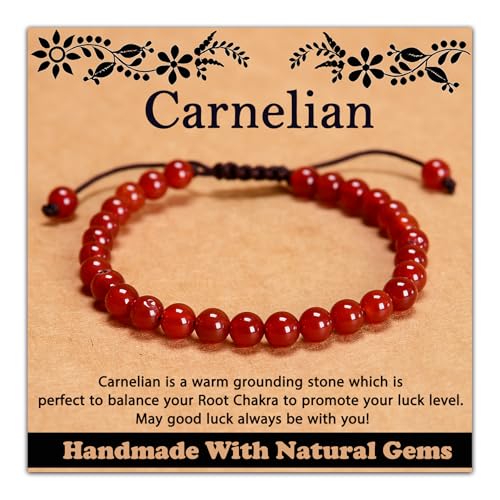 468Handmade Adjustable Natural Gemstone Crystal Bracelet Healing Power Energy Inspirational Gifts with Card for Unisex - color: 09-Carnelian(Luck), size: 6mm