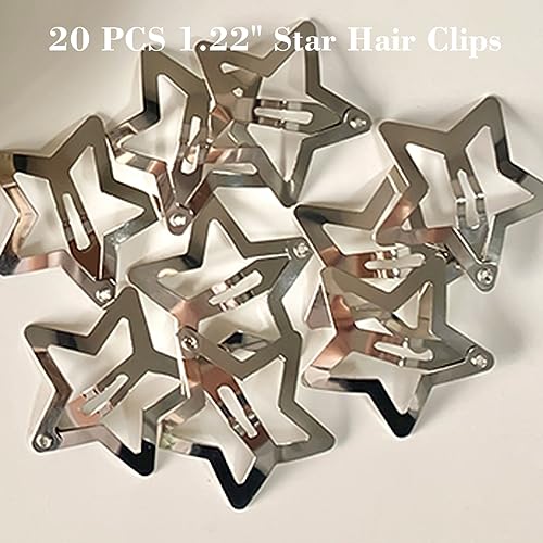 20 PCS 1.22" Star Hair Accessories - Non-Slip Metal Snap Clips and Barrettes for Girls & Women, Y2K Style - color: 1.22" Silver(20PCS)