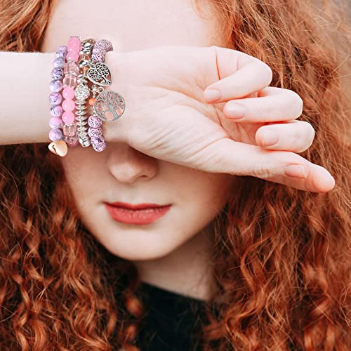 Bohemian Bracelet Sets for Women - 6 Sets Stackable Stretch Bracelets Multi-color Boho Jewelry for Women Hippie Bracelets Dainty Jewelry - color: Tree of Life Bead Bracelets