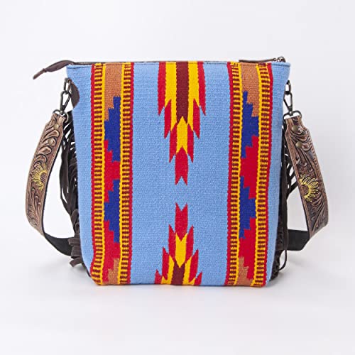 Merbaa Women Handtooled woolen saddle blanket hand woven Crossbody Bag - color: Blue