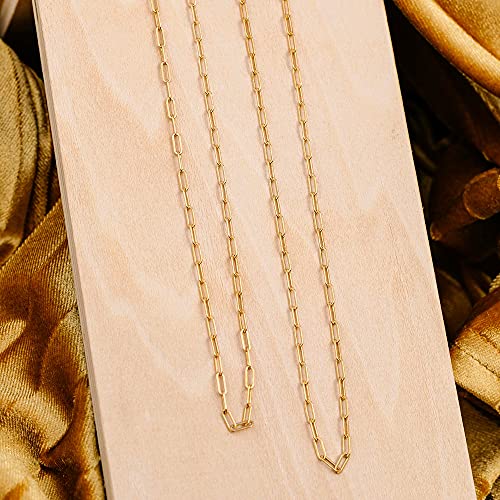 CHESKY 14k Gold Plated/Silver Plated Dainty Necklace for Women, Trendy Satellite Choker Necklace Thin Beaded Layered Choker Necklaces Discs Paperclip Chain Necklaces Womens Simple Jewelry - style: rectangle-gold