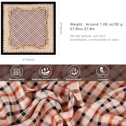 Relang Fashion Silk Satin Head Scarf for Women Hair Bandana Hair Scarf Wrap Neck Scarf for Women 27.5×27.5 inches - color: Checkered Chain Black Coffee