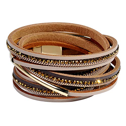Artilady Leather Wrap Bracelets for Women - Pearl Bracelets Handmade Clasp Bangle Bracelet with Beads Jewelry Gift for Women and Mother - style: Dark Brown with Gold ba