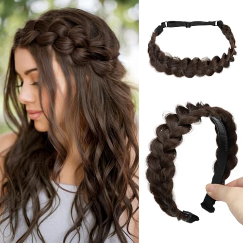 CJL HAIR 2PCs Braided Headbands Hair Piece for Women Synthetic Hair Hoops Head Bands Handmade Braid Hairband Accessories Elastic Stretch Headwrap Dark Chocolate - color: 2PCS-Dark Chocolate