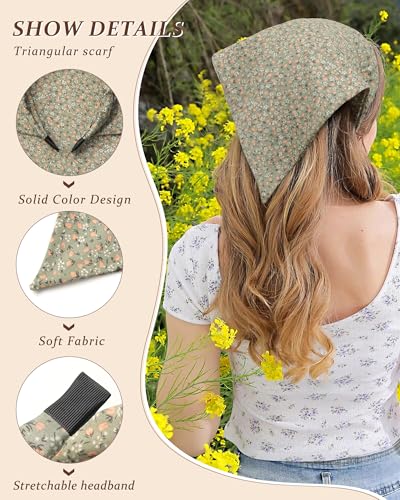 HAIMEIKANG Floral Bandana Headbands for Women Boho Hair Bandanas Scarf Triangle Kerchief Hair Bands Vintage Head Scarf(Black + Orange + Green) - color: Black + Orange + Green