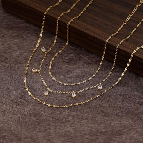 XIXINI Layered Necklaces for Women, Dainty Gold Necklace Stack 14k Gold Plated Layering Beads Choker Pendant Necklace Set Simple Statement Gold Necklaces for Women Trendy Fashion Gold Jewelry Sets - color: 3layer choker-Gold