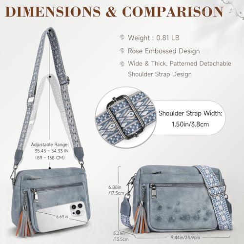 MEITRUE Crossbody Bags for Women, Vegan Leather Crossbody Purse Trendy Multi Pockets Shoulder Handbag with Tassel - color: 08-slate Blue
