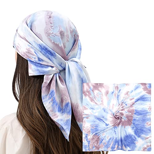 RIIQIICHY Women Head Hair Scarf Like Satin Silk Scarf Sleeping Hair Wrapping Night 27.5" - color: Light Blue/Purple/Bean Paste/White