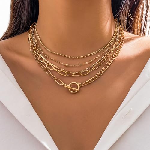 Gold Stack Necklace Chunky Necklaces for Women Trendy Coin Pendant Long Necklaces Western Jewelry for Women Cowgirl Cowboy Chic Country Outfit Boho Accessories Birthday Jewelry Gifts - color: F Gold Layered Necklaces Set