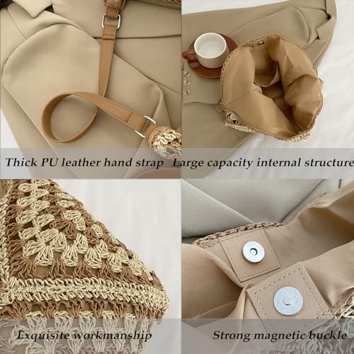 Straw Hobo Bag for Women 2026 Boho Woven Beach Purse Large Summer Straw Tote with Lining Black Raffia Shoulder Bag | straw material - color: Black2 With Adjustable Strap