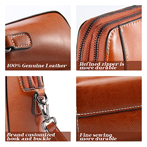 Genuine Leather Small Crossbody Bags for Women | Lightweight Shoulder Purse, Designer Handbag with Adjustable Strap, Casual Travel Everyday Bag - color: Brown