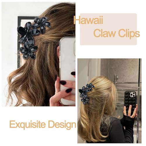 4Pcs Cute Hawaiian Flower Claw Hair Clips for Women Black Plumeria Large Claw Clips for Thick Thin Hair Strong Hold Beach Hair Accessories for Women and Girls - color: 17-Colorful
