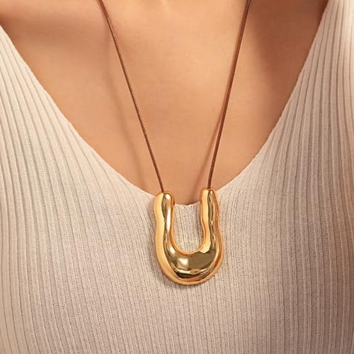 Frodete Statement Necklace for Women Chunky Gold Necklaces Long Pendant Necklace Boho Necklaces Gold Pendant Jewelry Cowboy Chic Style Cowgirl Outfit - color: Z4:Gold U Necklace