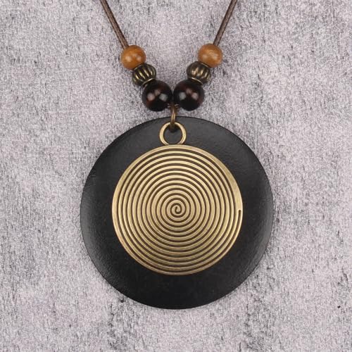 Leather Necklace for Women Vintage Boho Necklaces Black Cord Choker With Pendant Casual Chunky Leather Necklace Trendy - style: Boho Wood Necklace