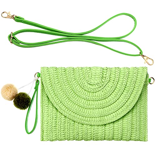 Frienda Straw Purses for Women Straw Clutch Crossbody Bag Summer Beach Shoulder Bag Woven Envelope Wallet Handbags - color: Green
