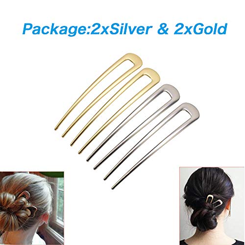 [4 Pack] Benefree U-Shape Hairpins, Bride Hair Accessories Hair Pins Clip Vintage Hair Stick,Hairstyle Chignon for Women Girls (Silver and Gold) - color: 4P Silver&Gold