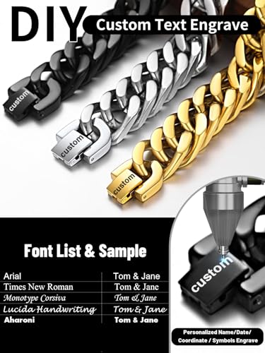ChainsHouse Stainless Steel Cuban Link Bracelet, 8mm/12mm/17mm Width, 7.5"/8.3"/9", 18K Gold Plated Chain Wrist Bracelets for Men Women, Send Gift Box - color: R: Steel-17mm width-custom