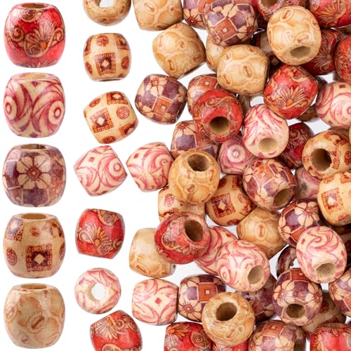 Pndeyo 50pcs Wooden Beads for Crafts, Round Large Hole Natural Wood Hair Bead, Vintage Wooden Spacer Beads for Macrame Necklace Bracelet DIY Craft Handmade Decor - color: Brown,50pcs,A Style