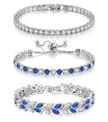 GEMOSA 3 Pcs Tennis Bracelet Set 14K Gold Plated Marquise Cubic Zirconia CZ Diamond Dainty Adjustable Silver Bracelets for Women Brides Stackable Fashion Jewelry Wedding Prom Gift - color: Silver-Bule CZ