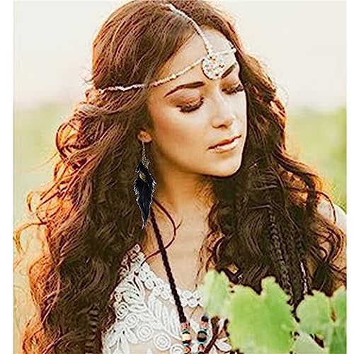 Bohemian Handmade Natural Long Feather Dangle Earrings for Women Multicolor Tassel Feathers Dangle Drop Earrings Vintage Bohemian Earrings Boho Feather Earrings - color: Black
